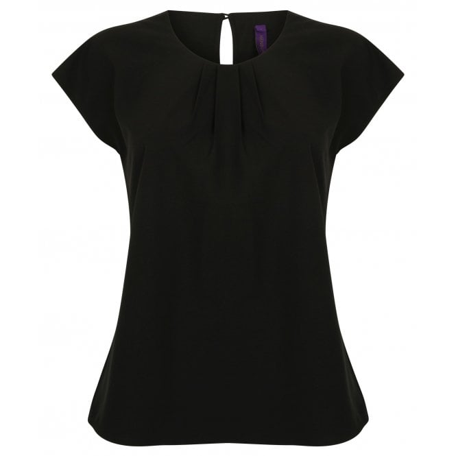 Women's pleat front short sleeve blouse
